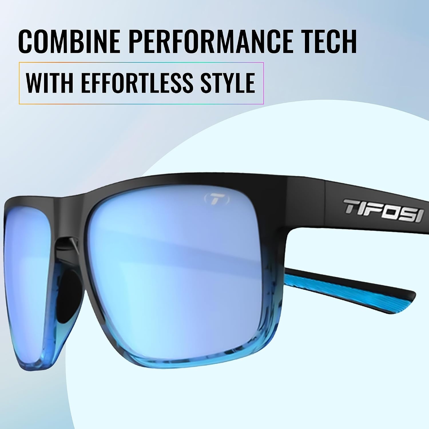 Tifosi Swick Lifestyle Sport Sunglasses – Cycling, Golf & Hiking | 100% UVA/UVB, shatterproof polycarbonate. Integrated hinge, hydrophilic nose pads. For cycling, golf, hiking & running.(Onyx-blue Fade/Sky Blue)