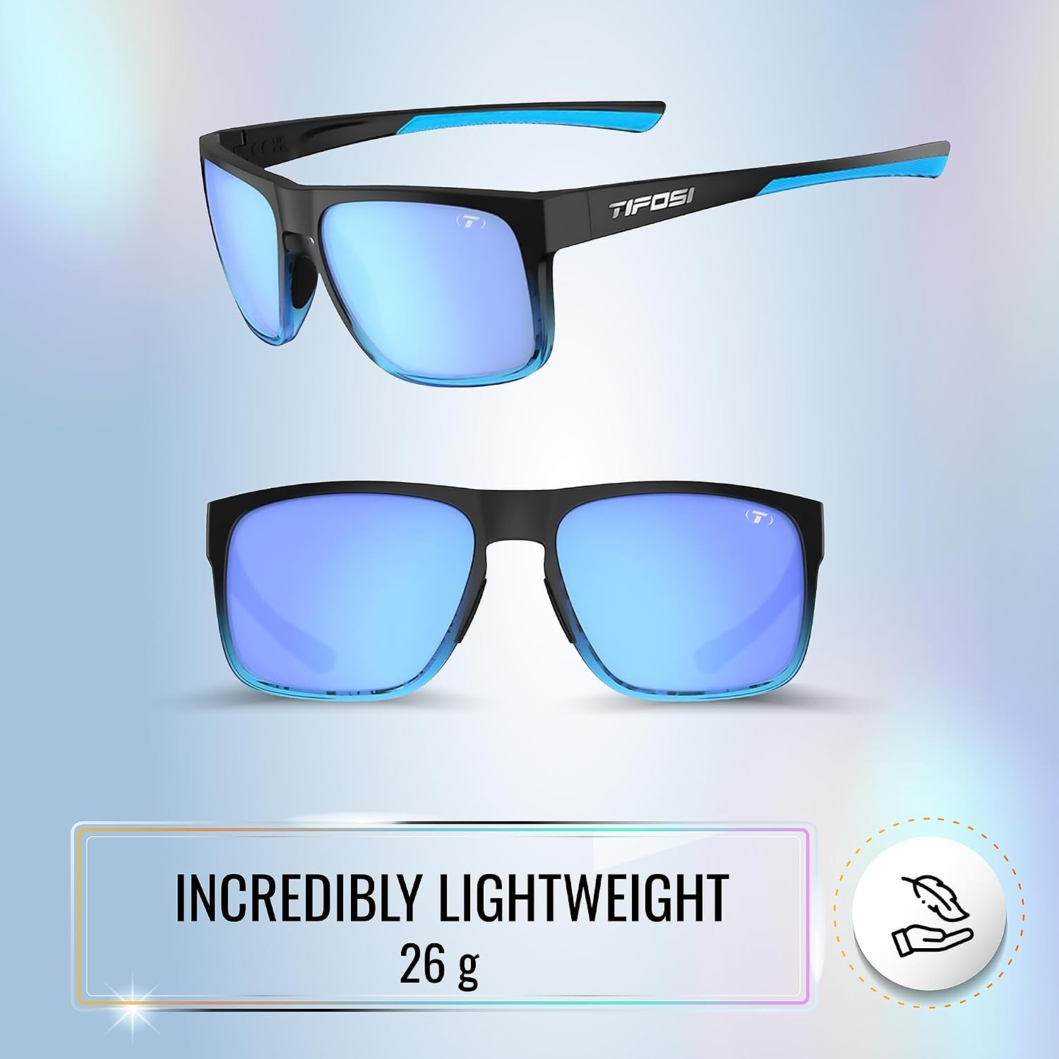 Tifosi Swick Lifestyle Sport Sunglasses – Cycling, Golf & Hiking | 100% UVA/UVB, shatterproof polycarbonate. Integrated hinge, hydrophilic nose pads. For cycling, golf, hiking & running.(Onyx-blue Fade/Sky Blue)