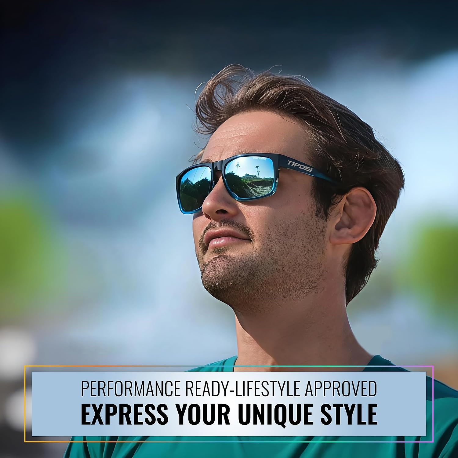 Tifosi Swick Lifestyle Sport Sunglasses – Cycling, Golf & Hiking | 100% UVA/UVB, shatterproof polycarbonate. Integrated hinge, hydrophilic nose pads. For cycling, golf, hiking & running.(Onyx-blue Fade/Sky Blue)