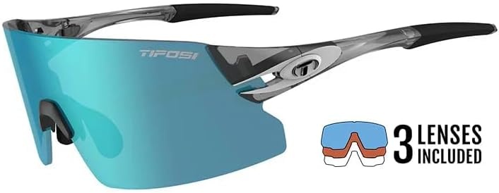 Tifosi Optics Rail XC Sport Sunglasses – Ideal For Cycling (Road & Gravel), Baseball, Softball and Running(Crystal Smoke (Clarion Blue/Ac Red/Clear))