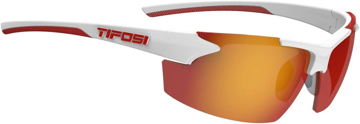 Tifosi Track Sport Men & Women Sunglasses – Ideal For Baseball, Golf, Pickleball, Running and Tennis – Unisex Glasses(White/Red (Smoke Red Lens))