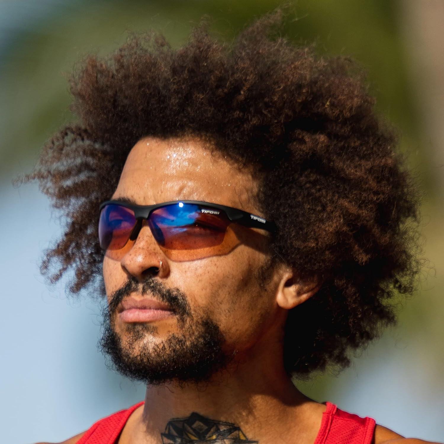 Tifosi Intense Sport Sunglasses Men & Women – Ideal For Golf, Pickleball, Running & Tennis. Vented Lenses Prevent Fogging(Matte Black W/ Ac Red Lenses)
