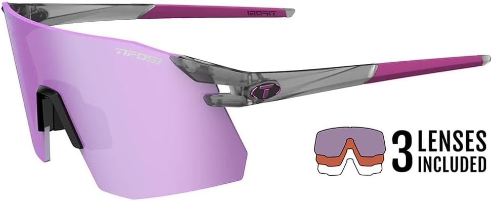 Tifosi Moab XC Rimless Cycling Sunglasses – Running, Pickleball(Satin Vapor (Clarion Deep Purple/Ac Red/Clear))