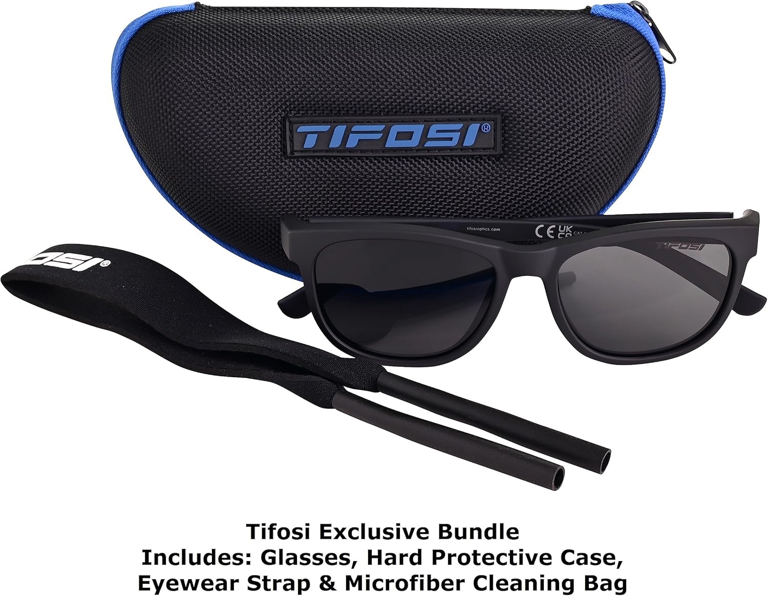 Tifosi Optics Swank Sunglasses Bundle with Case and Eyewear Straps(Blackout/Smoke)