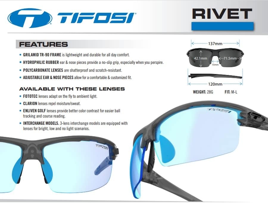 Rivet Sport Sunglasses, Ideal For Cycling, Golf, Pickleball, Running And Tennis(Blackout (Smoke/Ac Red/Clear))