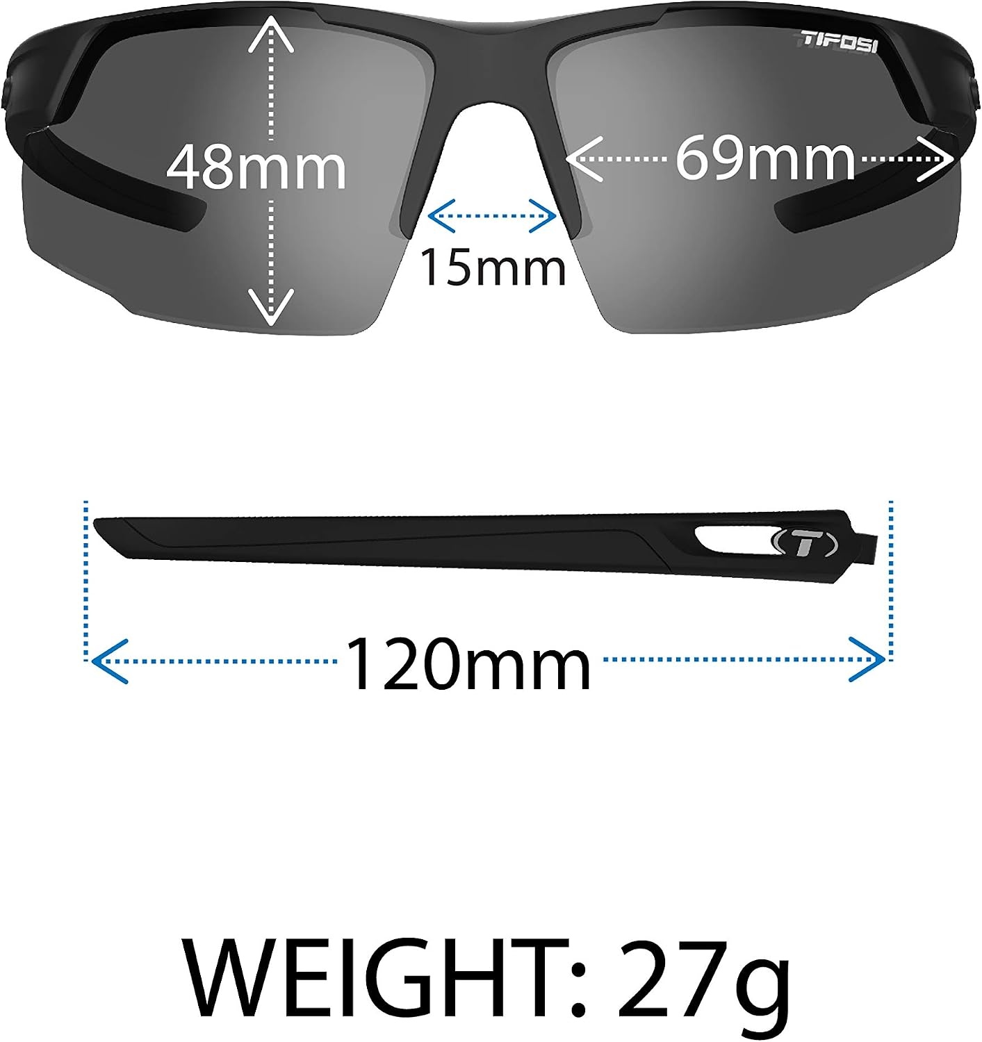 Tifosi Optics Centus Golf Sunglasses(Gloss Black (Smoke Bright Blue Lens))