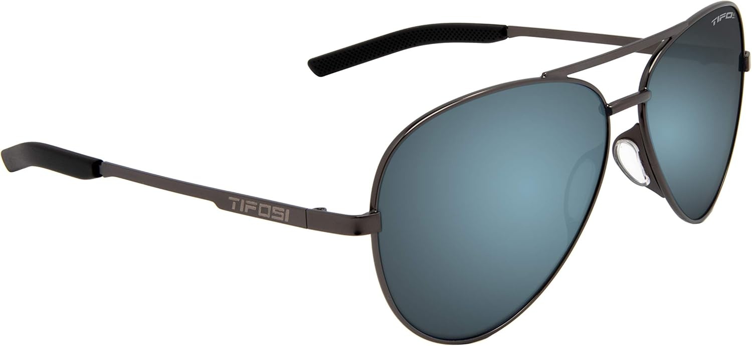 Tifosi Shwae Tangle Free Aviator Sunglasses For Men & Women – Ideal For Flying, Golf, Hiking and Running(Graphite (Smoke Bright Blue Lens))
