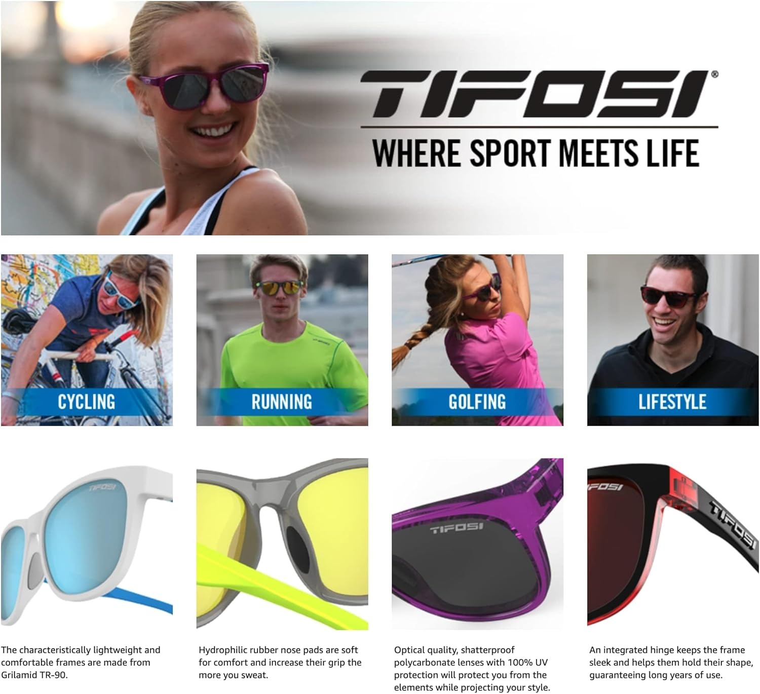 Tifosi Swank Sport Sunglasses – Tangle Free – Ideal For Cycling, Golf, Hiking, Pickleball, Running and Great Lifestyle Look(Onyx Clear/Smoke)