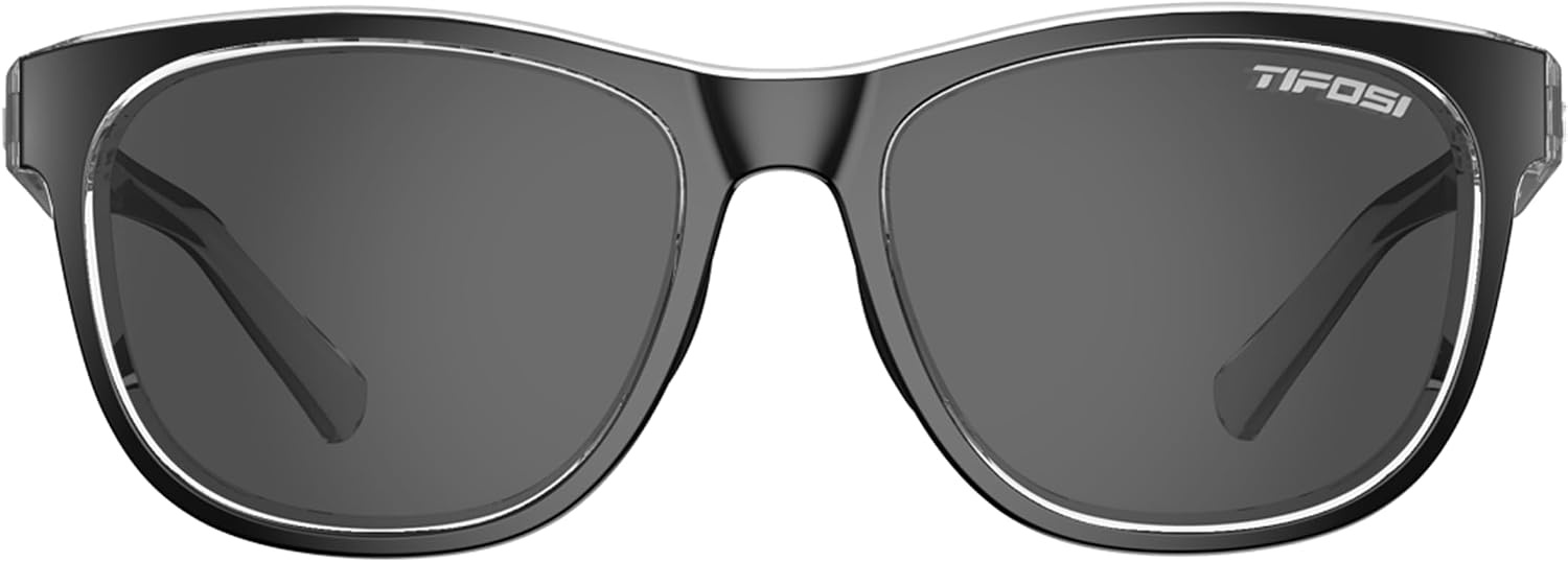 Tifosi Swank Sport Sunglasses – Tangle Free – Ideal For Cycling, Golf, Hiking, Pickleball, Running and Great Lifestyle Look(Onyx Clear/Smoke)