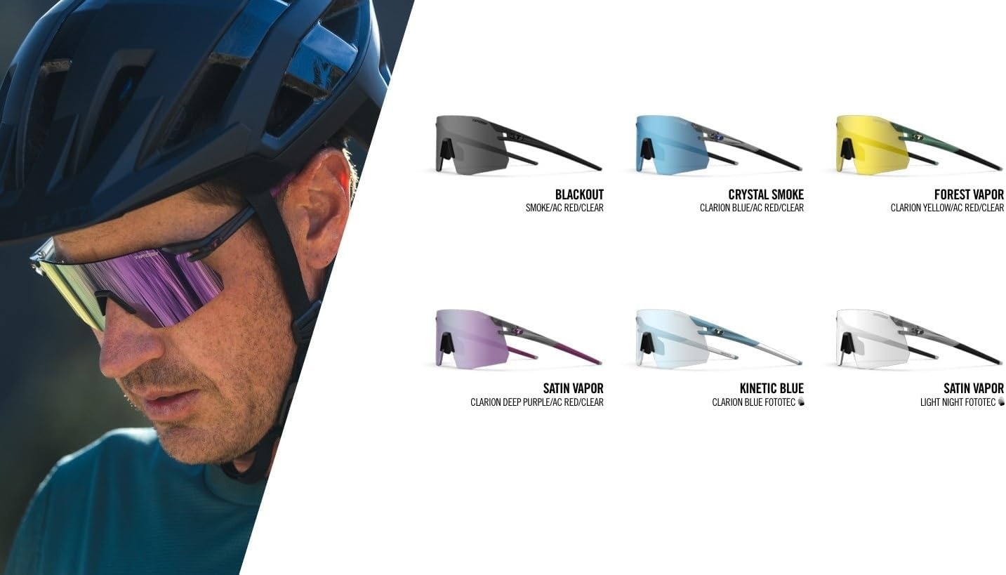 Tifosi Moab XC Rimless Cycling Sunglasses – Running, Pickleball(Forest Vapor (Clarion Yellow/Ac Red/Clear))