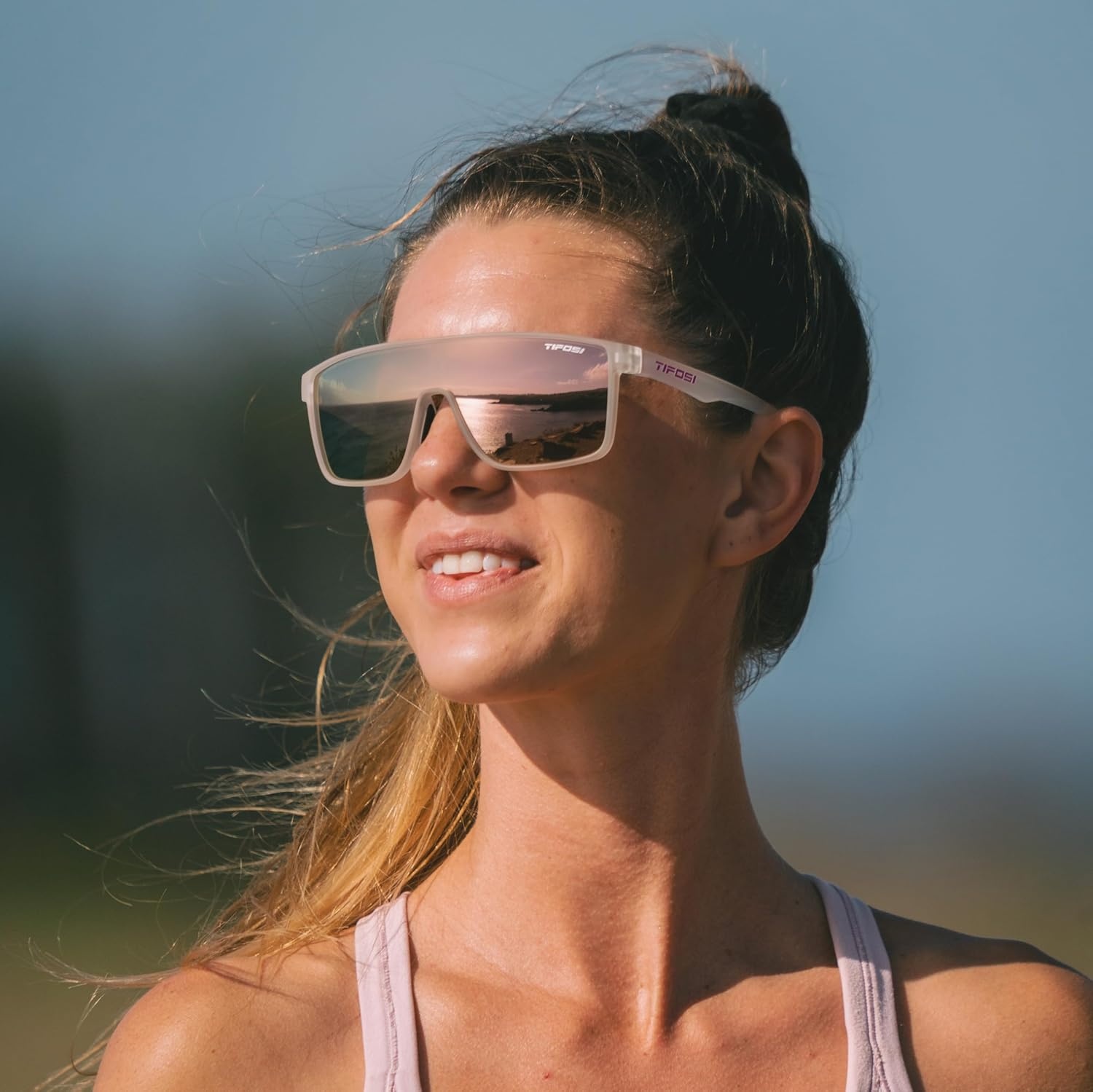 Tifosi Sanctum Sunglasses, Ideal For Cycling, Golf, Hiking, Running, Tennis & Pickleball, Lifestyle(Satin Clear (Pink Mirror))