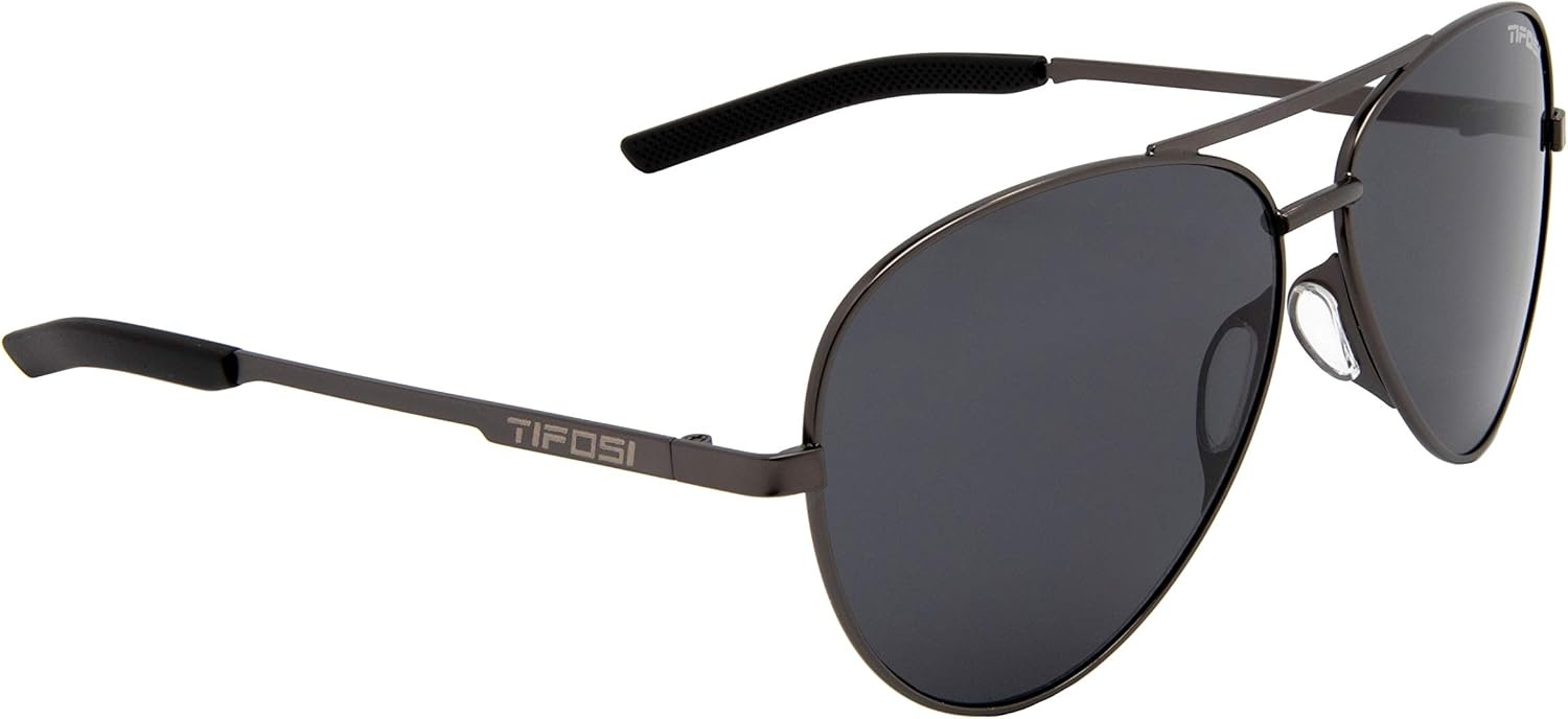 Tifosi Shwae Tangle Free Aviator Sunglasses For Men & Women – Ideal For Flying, Golf, Hiking and Running(Graphite (Smoke Polarized Lens))