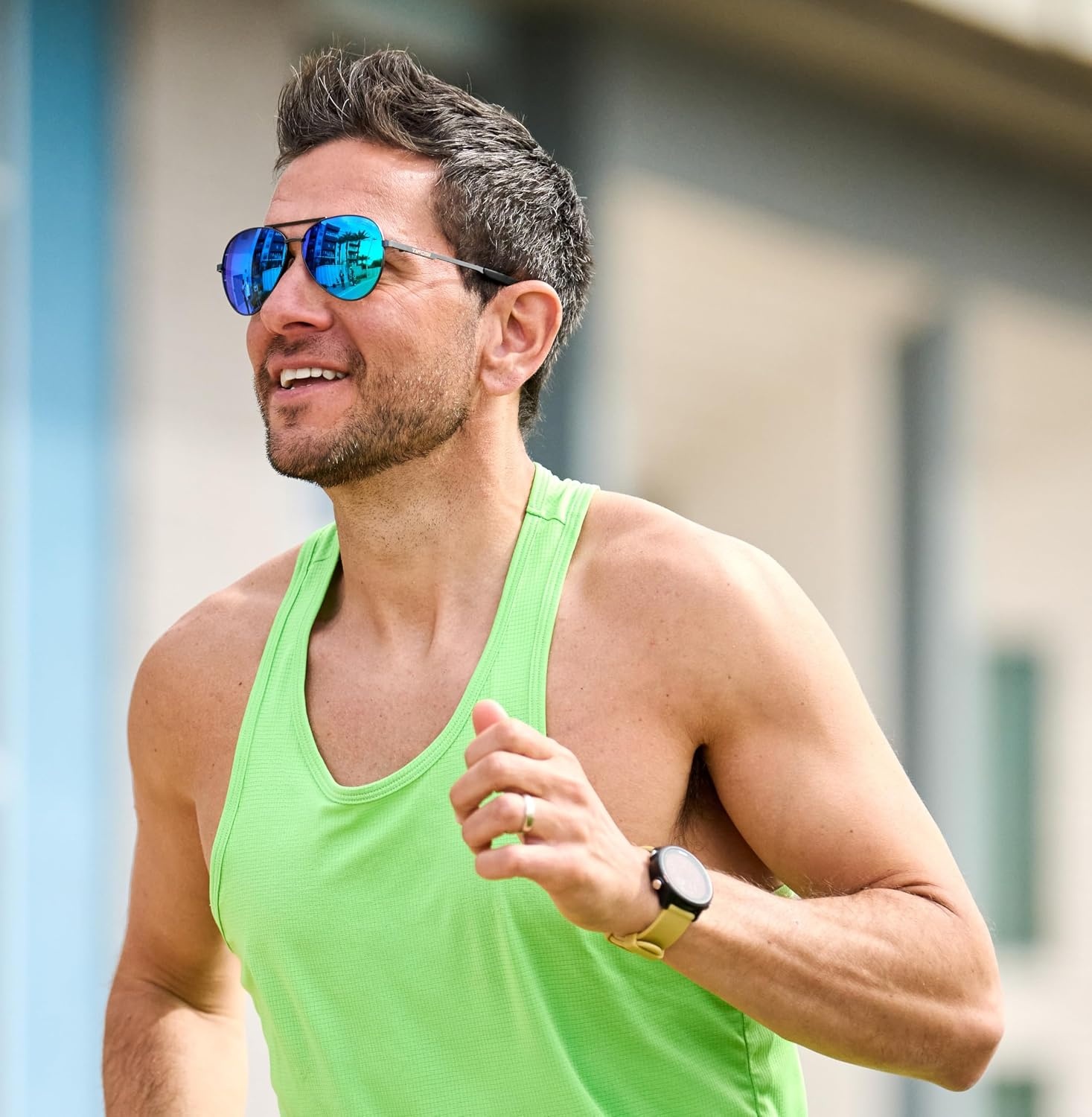Tifosi Shwae Tangle Free Aviator Sunglasses For Men & Women – Ideal For Flying, Golf, Hiking and Running(Graphite (Smoke Green Lens))