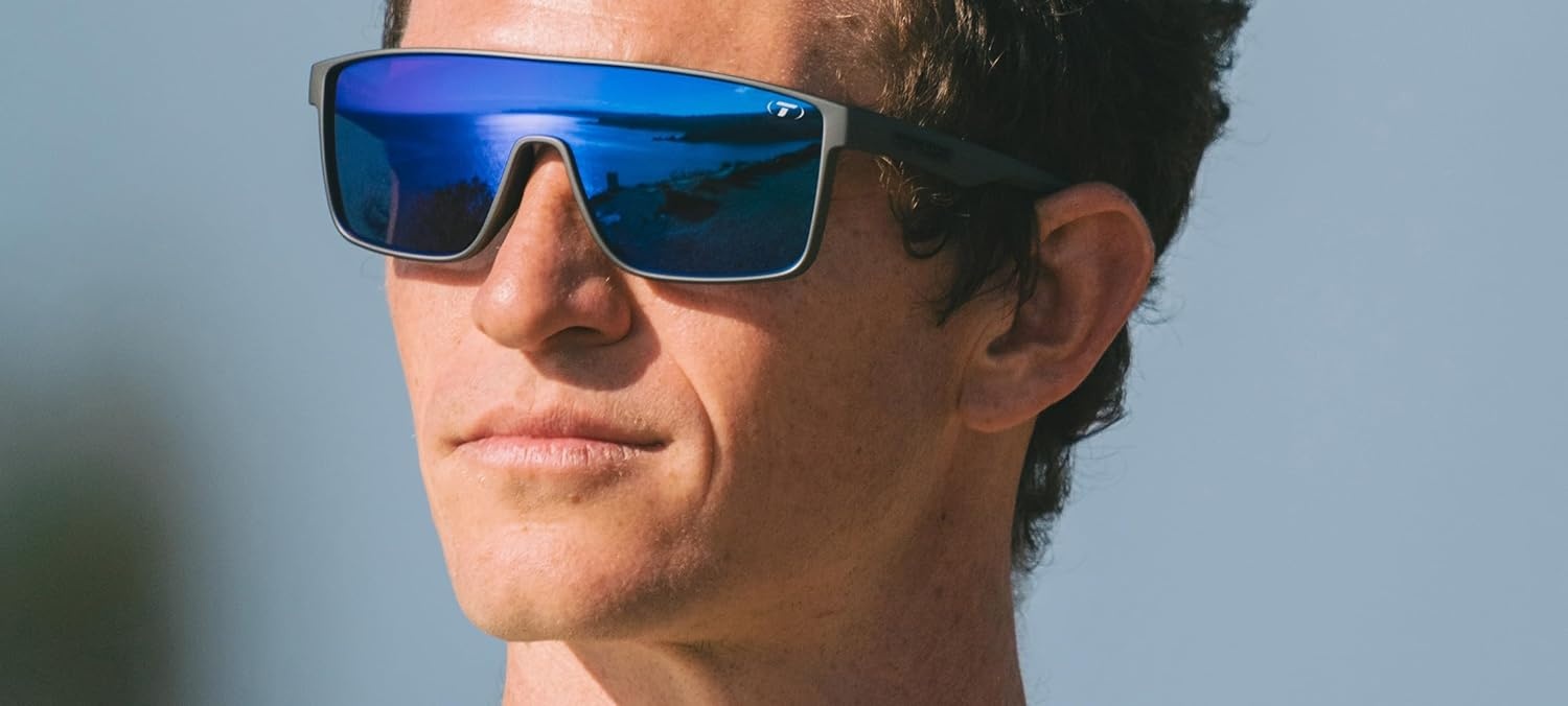 Tifosi Sanctum Sunglasses, Ideal For Cycling, Golf, Hiking, Running, Tennis & Pickleball, Lifestyle(Matte Gunmetal (Cobalt Blue Mirror))