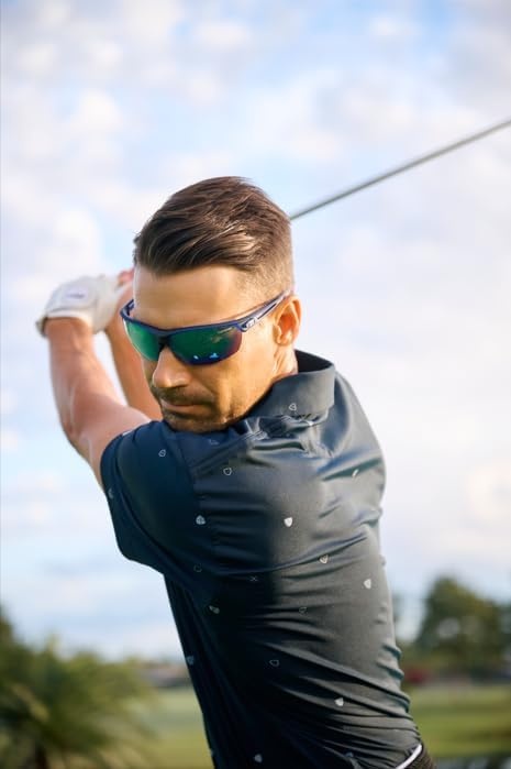 Tifosi Optics Navar Sport Sunglasses – Ideal For Golf, Pickleball, Running & Tennis. Vented Lenses Prevent Fogging(Midnight Vapor  Sky Blue Mirror)