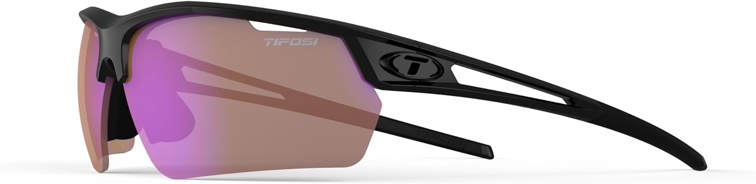 Tifosi Optics Navar FC Full Coverage Sport Sunglasses – Ideal For Golf, Pickleball, Running & Tennis. Vented Lenses(Gloss Black  Ac Red)