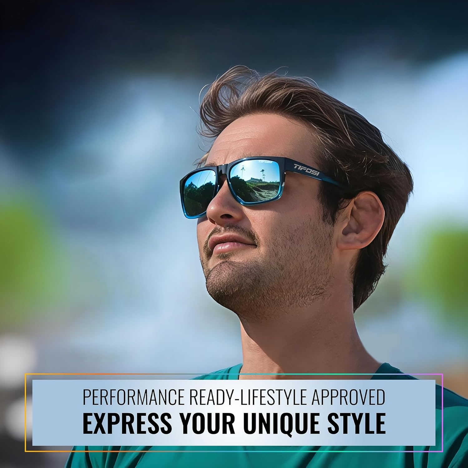 Tifosi Swick Sport Sunglasses – Ideal For Cycling, Golf, Hiking, Pickleball, Running, Tennis and Great Lifestyle Look(Onyx-blue Fade/Sky Blue)