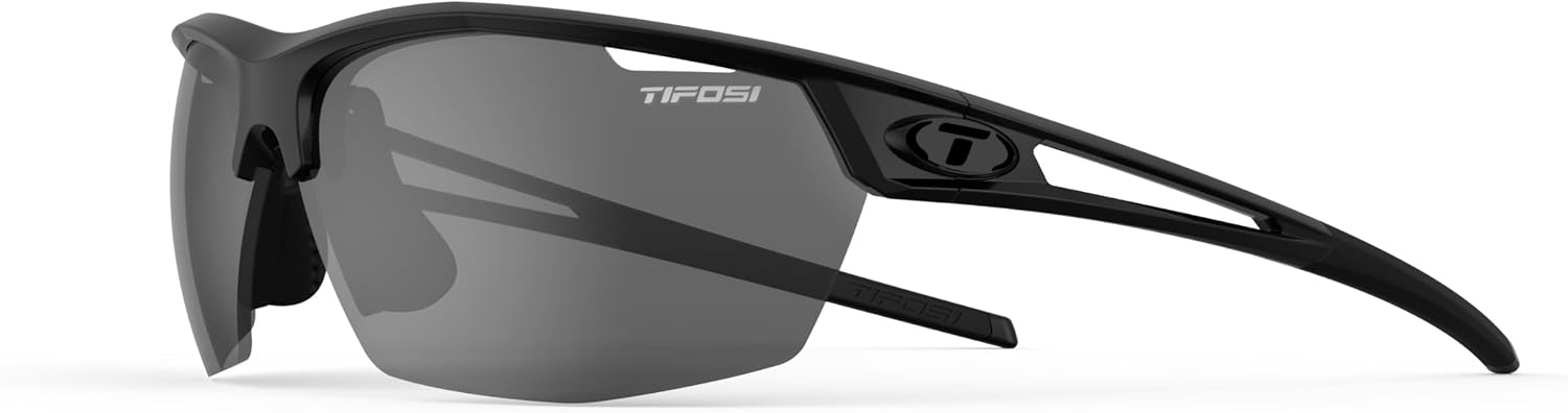 Tifosi Optics Navar Sport Sunglasses – Ideal For Golf, Pickleball, Running & Tennis. Vented Lenses Prevent Fogging(Gloss Black  Smoke)