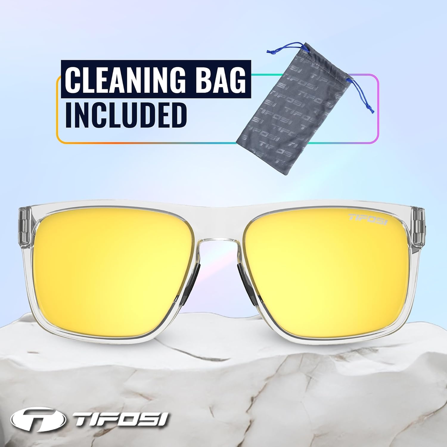 Tifosi Swick Sport Sunglasses – Ideal For Cycling, Golf, Hiking, Pickleball, Running, Tennis and Great Lifestyle Look(Crystal Clear/Smoke Yellow)