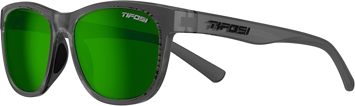 Tifosi Swick Sport Sunglasses – Ideal For Cycling, Golf, Hiking, Pickleball, Running, Tennis and Great Lifestyle Look(Crystal Smoke/Clarion Green Polarized)