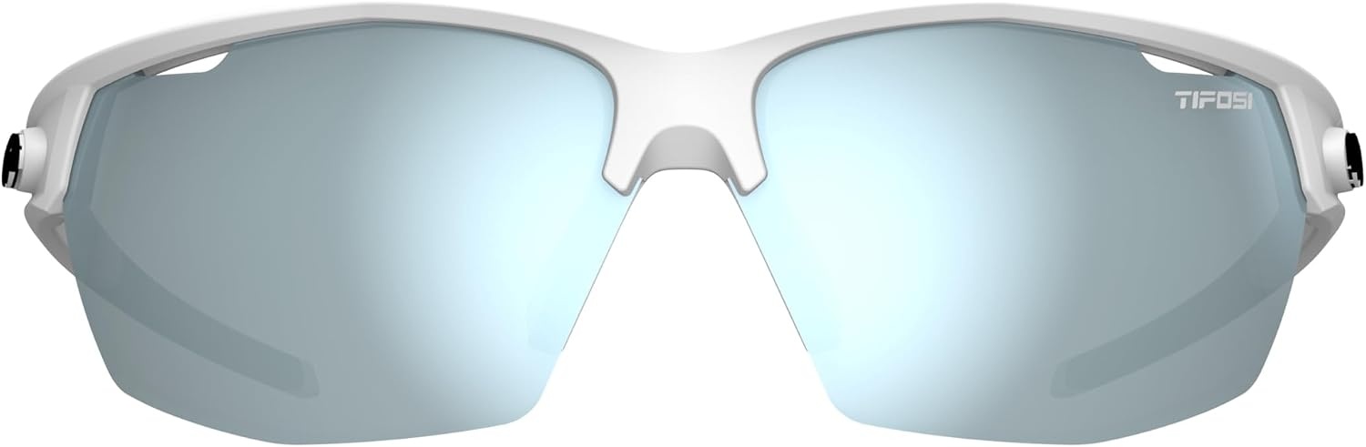 Tifosi Optics Navar Sport Sunglasses – Ideal For Golf, Pickleball, Running & Tennis. Vented Lenses Prevent Fogging(Matte White  Smoke Bright Blue Mirror)