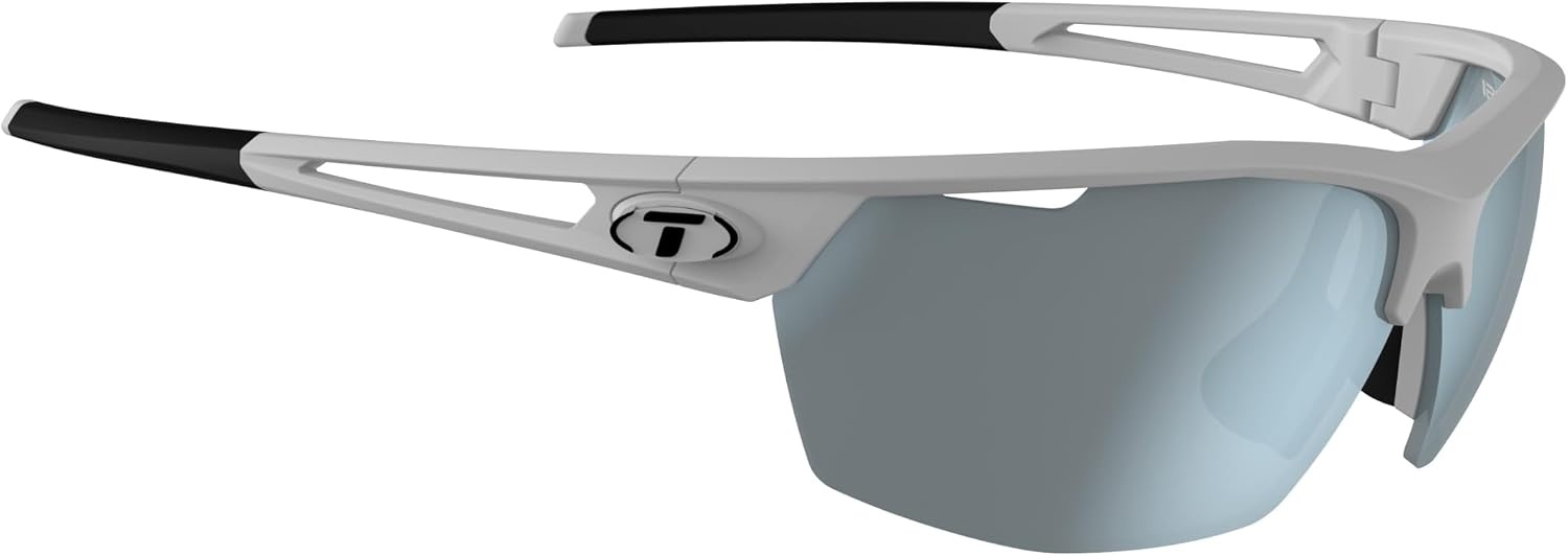 Tifosi Optics Navar Sport Sunglasses – Ideal For Golf, Pickleball, Running & Tennis. Vented Lenses Prevent Fogging(Matte White  Smoke Bright Blue Mirror)