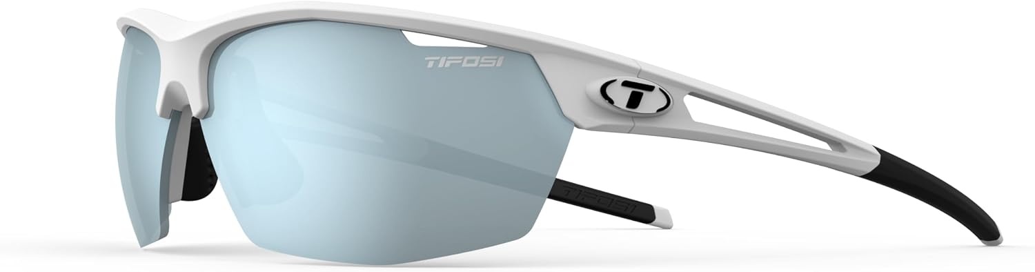 Tifosi Optics Navar Sport Sunglasses – Ideal For Golf, Pickleball, Running & Tennis. Vented Lenses Prevent Fogging(Matte White  Smoke Bright Blue Mirror)