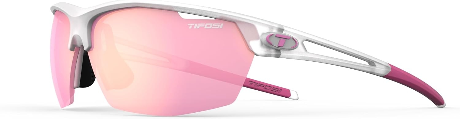 Tifosi Optics Navar Sport Sunglasses – Ideal For Golf, Pickleball, Running & Tennis. Vented Lenses Prevent Fogging(Satin Clear  Pink Mirror)