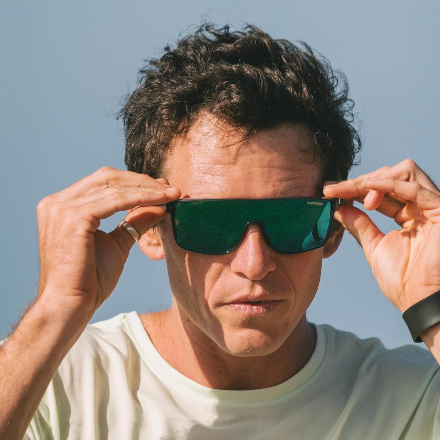 Tifosi Sanctum Sunglasses, Ideal For Cycling, Golf, Hiking, Running, Tennis & Pickleball, Lifestyle(Crystal Smoke  Green Mirror Polarized)