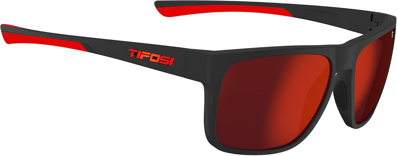Tifosi Swick Sport Sunglasses – Ideal For Cycling, Golf, Hiking, Pickleball, Running, Tennis and Great Lifestyle Look(Satin Black-crimson/Smoke Red)
