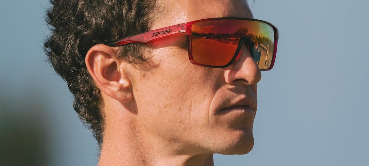 Tifosi Sanctum Sunglasses, Ideal For Cycling, Golf, Hiking, Running, Tennis & Pickleball, Lifestyle(Crystal Red Fade (Smoke Red Mirror))