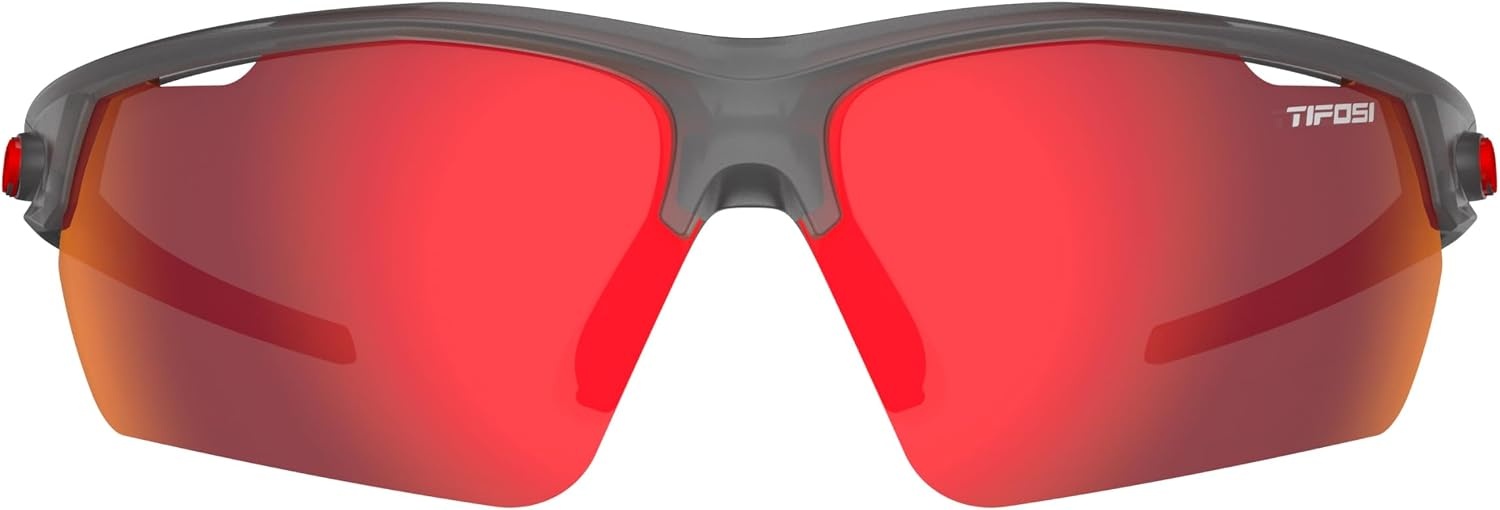 Tifosi Optics Navar FC Full Coverage Sport Sunglasses – Ideal For Golf, Pickleball, Running & Tennis. Vented Lenses(Satin Vapor  Smoke Red Mirror)