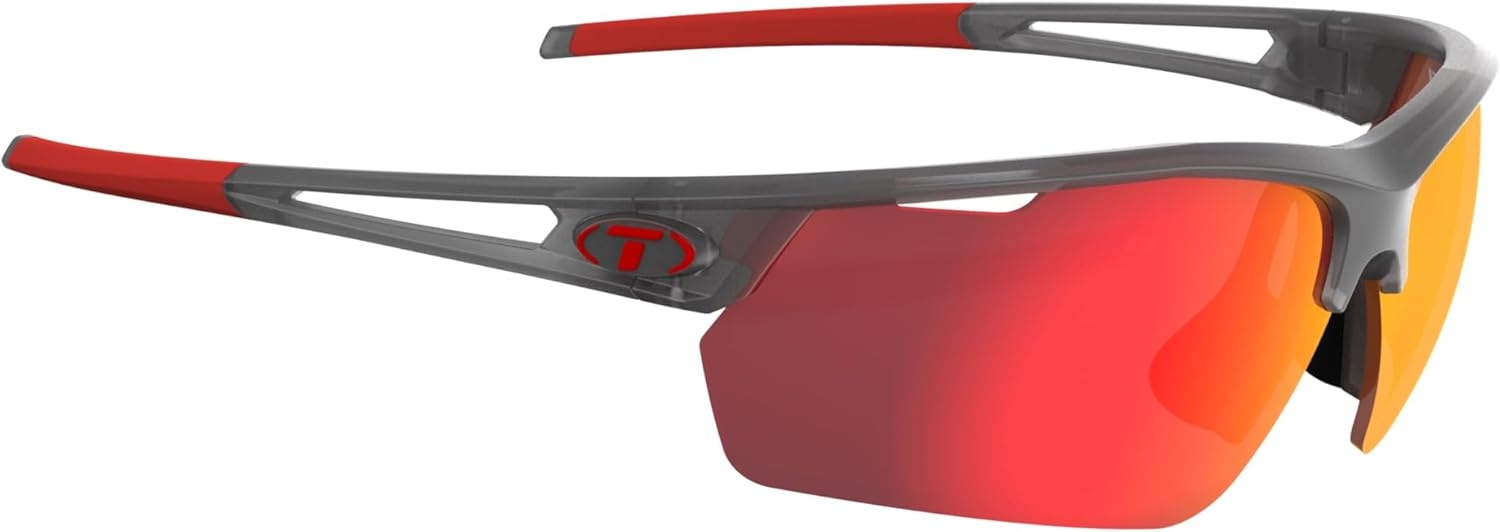 Tifosi Optics Navar FC Full Coverage Sport Sunglasses – Ideal For Golf, Pickleball, Running & Tennis. Vented Lenses(Satin Vapor  Smoke Red Mirror)