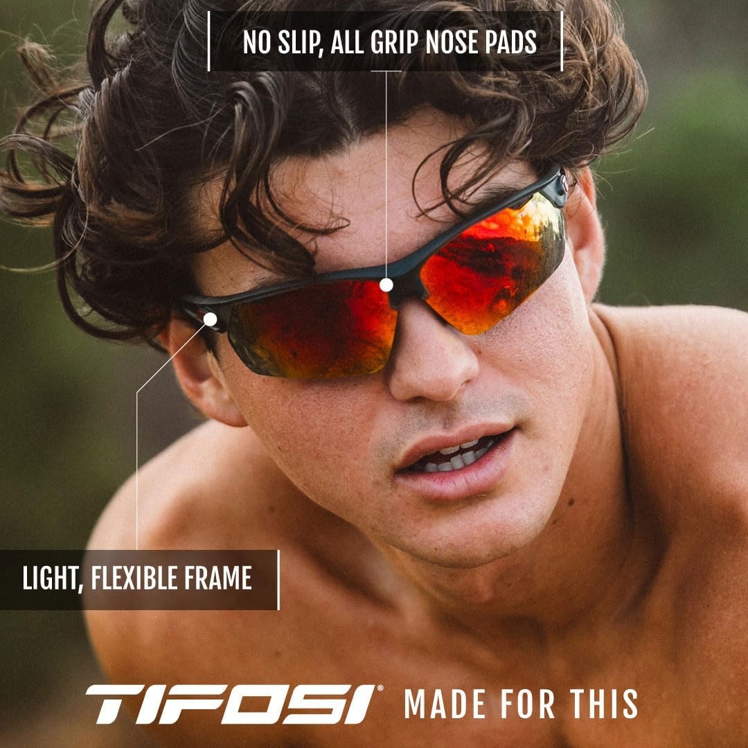 Tifosi Optics Navar FC Full Coverage Sport Sunglasses – Ideal For Golf, Pickleball, Running & Tennis. Vented Lenses(Satin Vapor  Smoke Red Mirror)