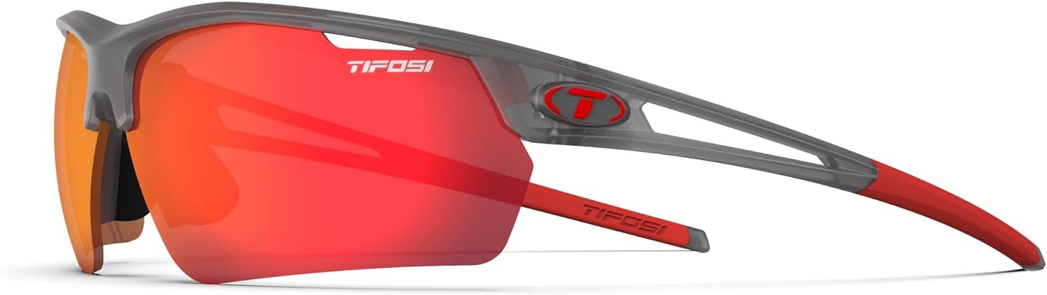 Tifosi Optics Navar FC Full Coverage Sport Sunglasses – Ideal For Golf, Pickleball, Running & Tennis. Vented Lenses(Satin Vapor  Smoke Red Mirror)