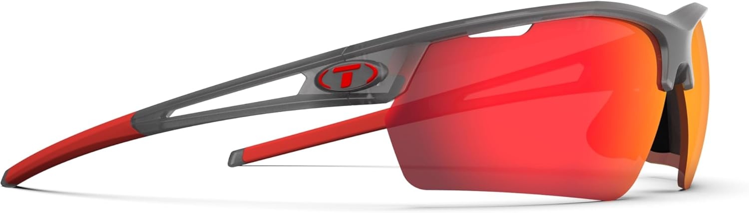 Tifosi Optics Navar FC Full Coverage Sport Sunglasses – Ideal For Golf, Pickleball, Running & Tennis. Vented Lenses(Satin Vapor  Smoke Red Mirror)