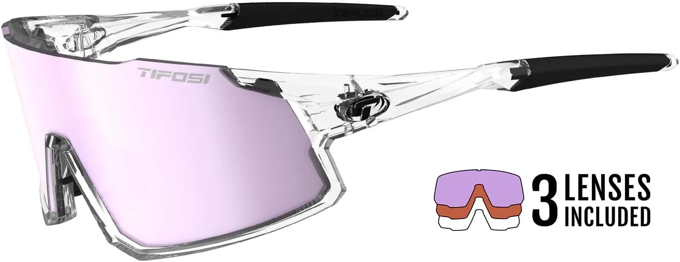 Tifosi Optics Stash Sunglasses – Ideal For Cycling (Gravel, MTB & Road), Baseball, Softball & Pickleball(Crystal Clear (Clarion Purple/Ac Red/Clear))