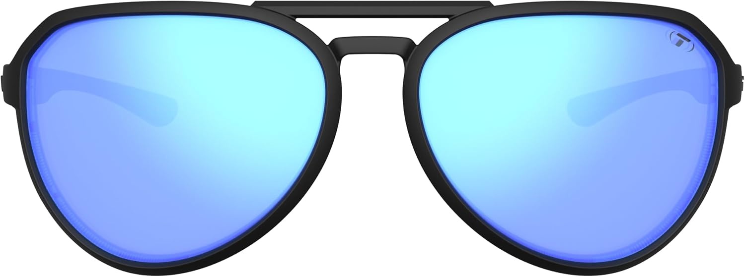 Tifosi Selca Tangle Free Aviator Men & Womens Sunglasses – Ideal for Golf, Hiking, Running, Pickleball & Great Lifestyle Look(Blackout (Sky Blue Mirror Polarized))