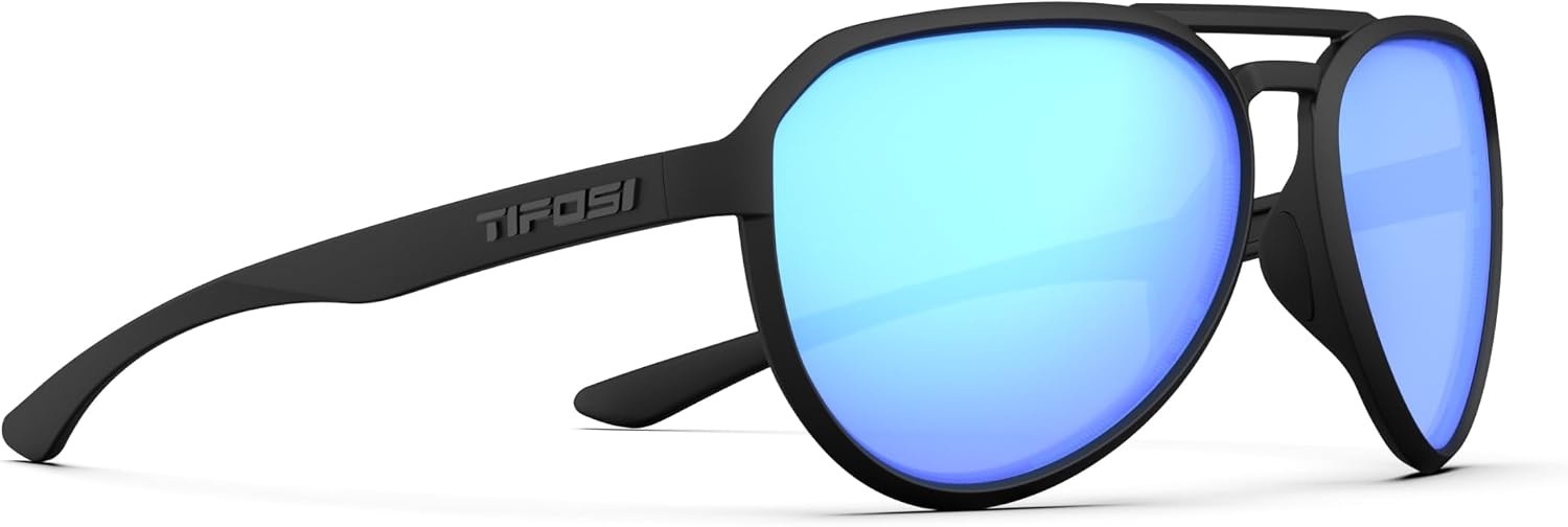 Tifosi Selca Tangle Free Aviator Men & Womens Sunglasses – Ideal for Golf, Hiking, Running, Pickleball & Great Lifestyle Look(Blackout (Sky Blue Mirror Polarized))