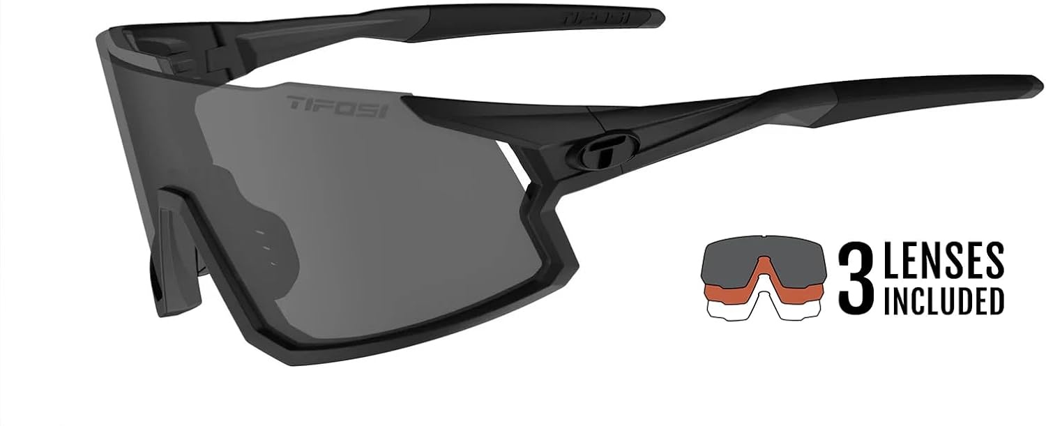 Tifosi Optics Stash Sunglasses – Ideal For Cycling (Gravel, MTB & Road), Baseball, Softball & Pickleball(Blackout (Smoke/Ac Red/Clear))