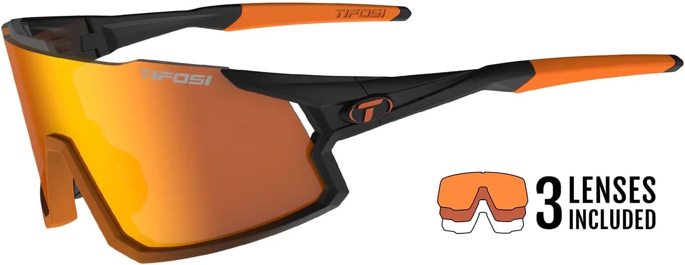 Tifosi Optics Stash Sunglasses – Ideal For Cycling (Gravel, MTB & Road), Baseball, Softball & Pickleball(Black Orange Fade (Clarion Orange/Ac Red/Clear))
