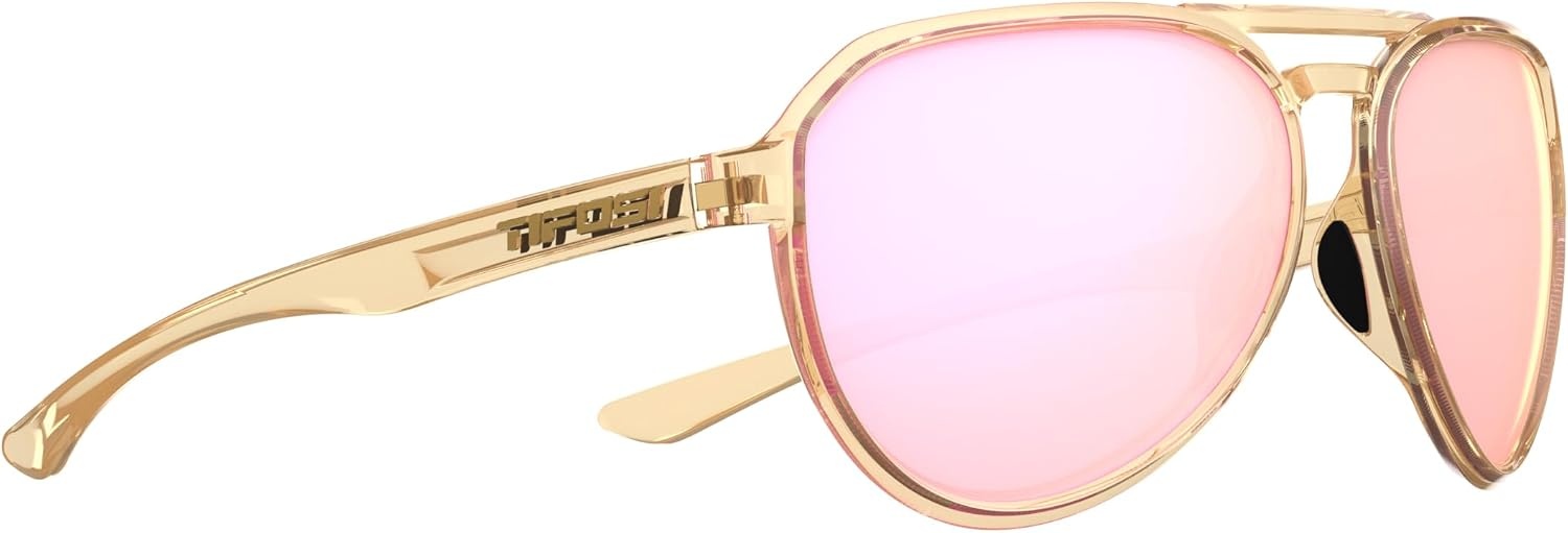 Tifosi Selca Tangle Free Aviator Men & Womens Sunglasses – Ideal for Golf, Hiking, Running, Pickleball & Great Lifestyle Look(Crystal Brown (Pink Mirror))