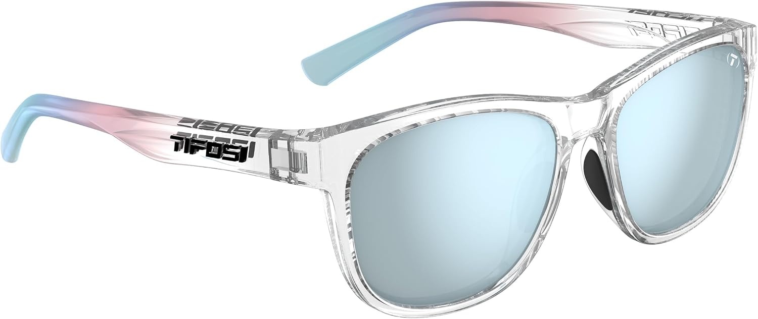 Tifosi Swank Sport Sunglasses – Tangle Free – Ideal For Cycling, Golf, Hiking, Pickleball, Running and Great Lifestyle Look(Avant Clear/Smoke Bright Blue Mirror)