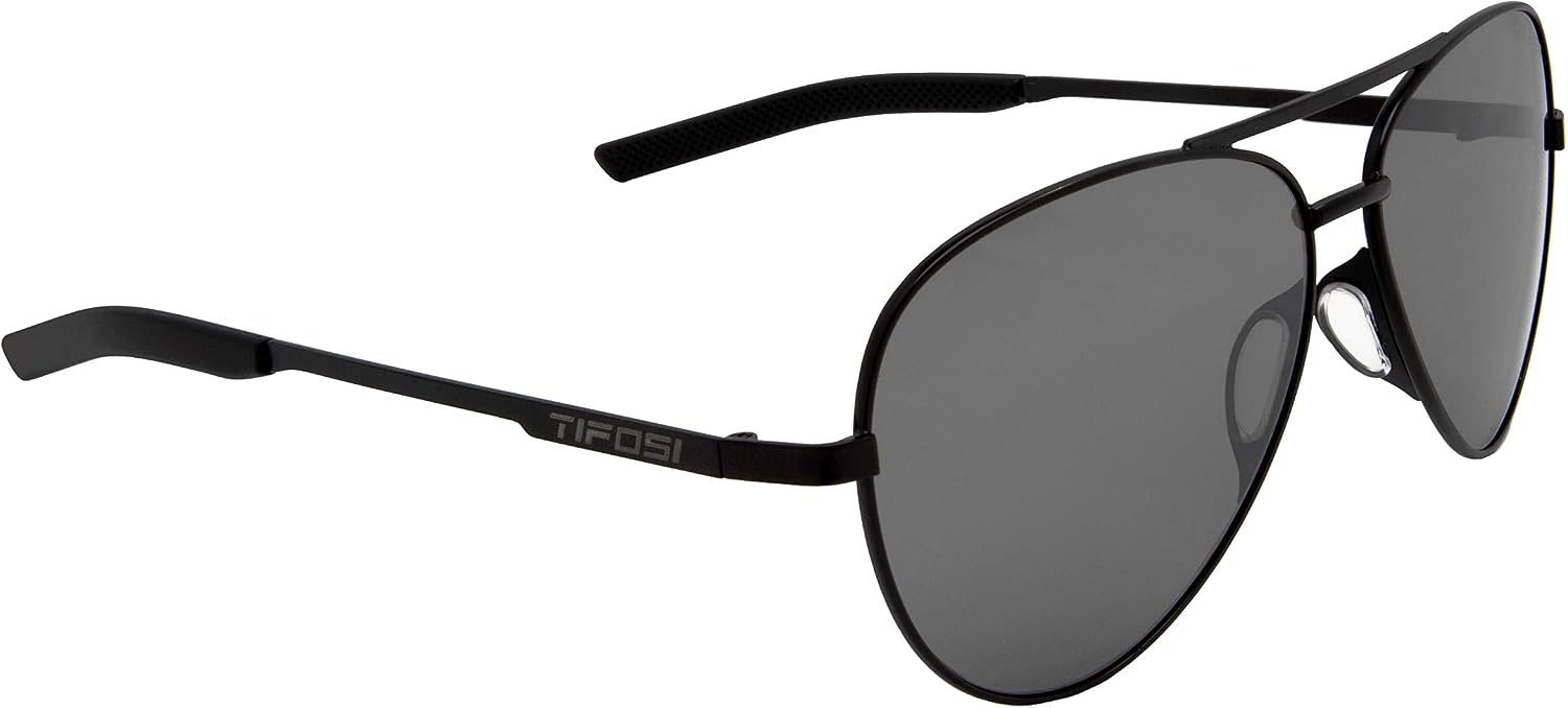 Tifosi Shwae Tangle Free Aviator Sunglasses For Men & Women – Ideal For Flying, Golf, Hiking and Running(Satin Black (Smoke Lens))