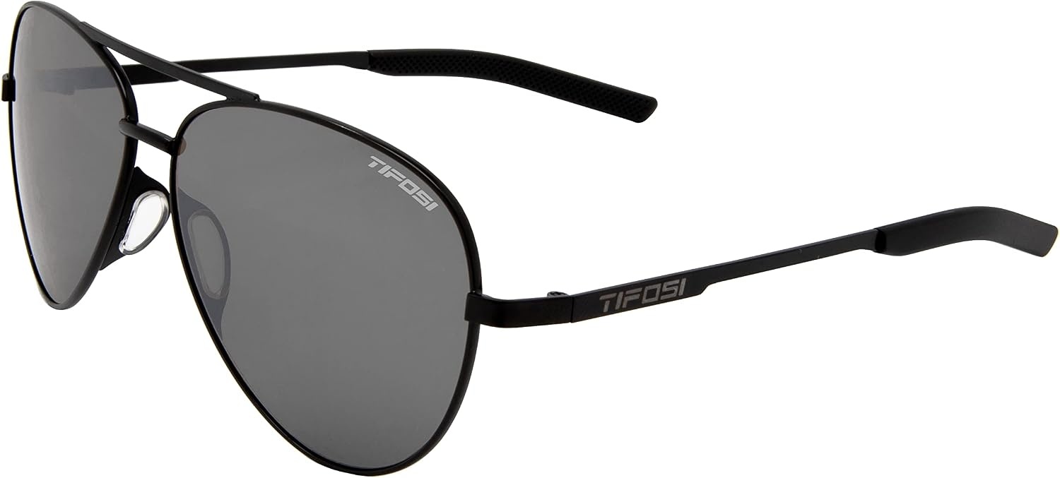 Tifosi Shwae Tangle Free Aviator Sunglasses For Men & Women – Ideal For Flying, Golf, Hiking and Running(Satin Black (Smoke Lens))