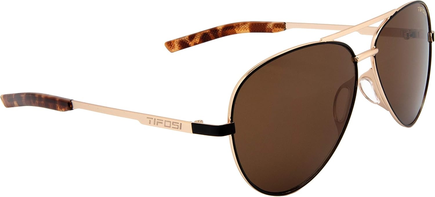 Tifosi Shwae Tangle Free Aviator Sunglasses For Men & Women – Ideal For Flying, Golf, Hiking and Running(Midnight Gold (Brown Lens))