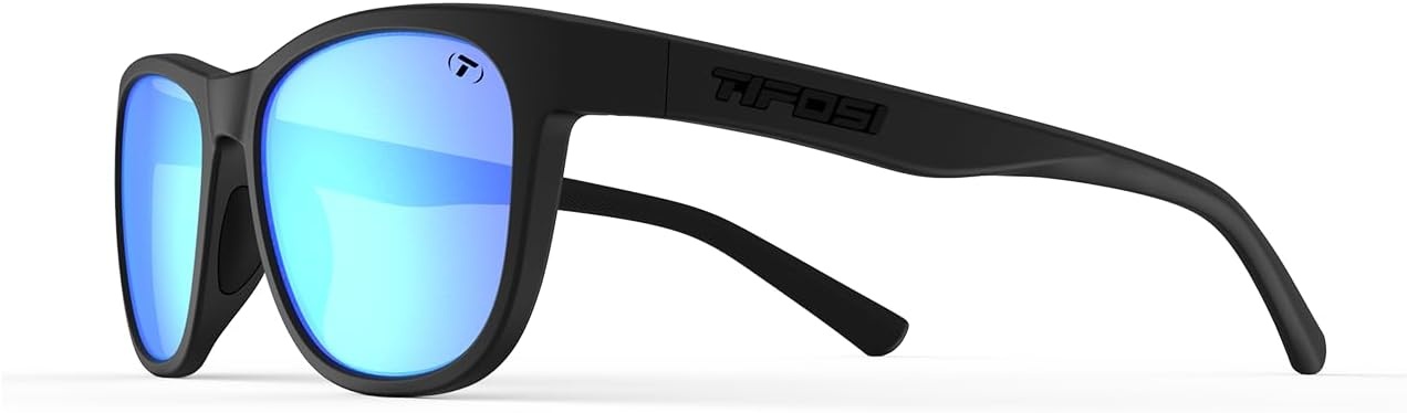 Tifosi Swank Sport Sunglasses – Tangle Free – Ideal For Cycling, Golf, Hiking, Pickleball, Running and Great Lifestyle Look(Blackout/Smoke Lens With Sky Blue Mirror Polarized)
