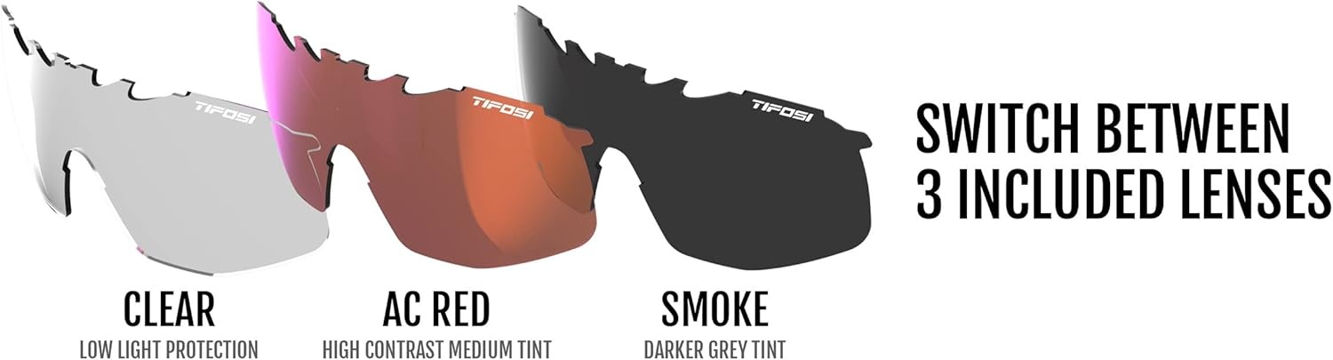 Tifosi Optics Sledge Lite Sunglasses – Ideal For Cycling (Road, Gravel, MTB), Baseball & Softball(Matte Black (Smoke/Ac Red/Clear Lenses))