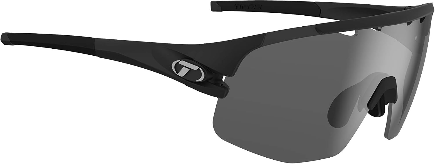 Tifosi Optics Sledge Lite Sunglasses – Ideal For Cycling (Road, Gravel, MTB), Baseball & Softball(Matte Black (Smoke/Ac Red/Clear Lenses))