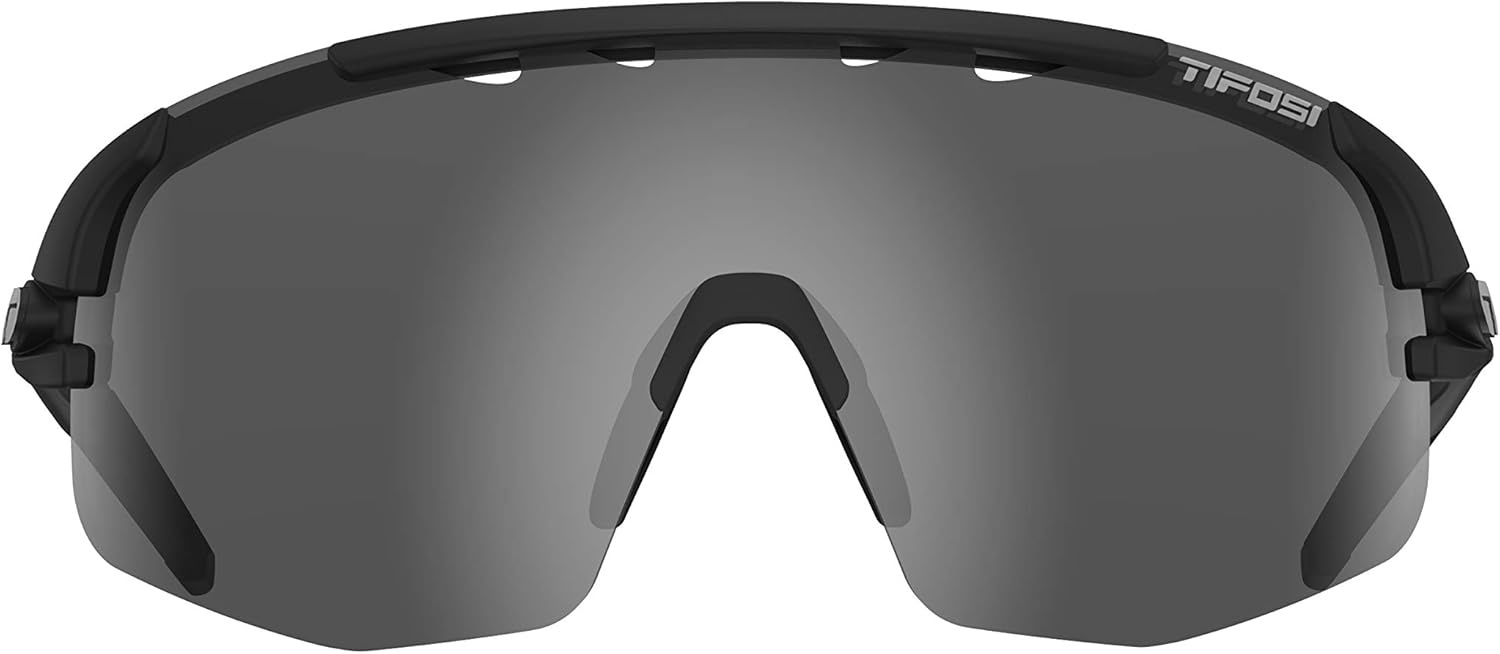 Tifosi Optics Sledge Lite Sunglasses – Ideal For Cycling (Road, Gravel, MTB), Baseball & Softball(Matte Black (Smoke/Ac Red/Clear Lenses))